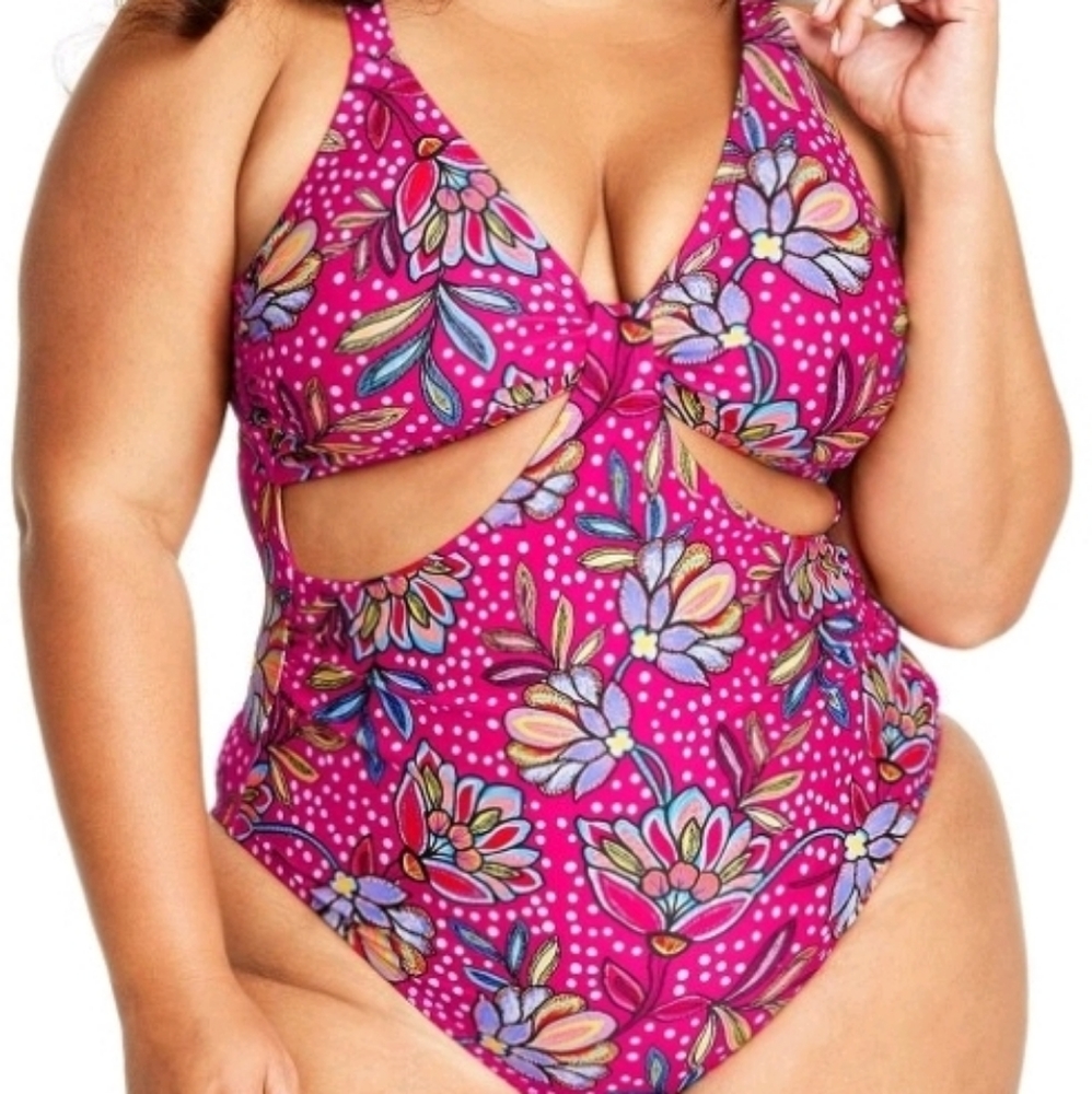 Tabitha Brown Pink Floral Print Front Cutout One Piece Swimsuit & TAB MAGAZINE!